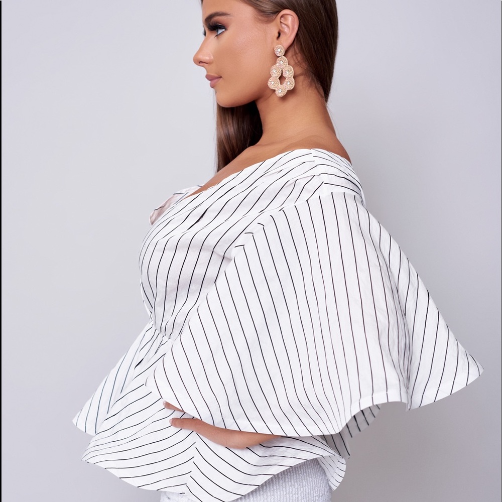 White & black Stripe blouse with peplum fit